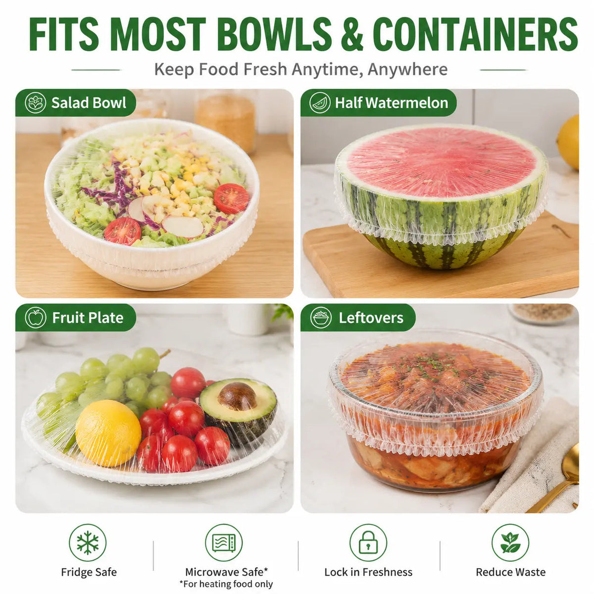 🔥100 CUBIERTAS DESECHABLES ELÁSTICAS para Alimentos para Tazones y Platos