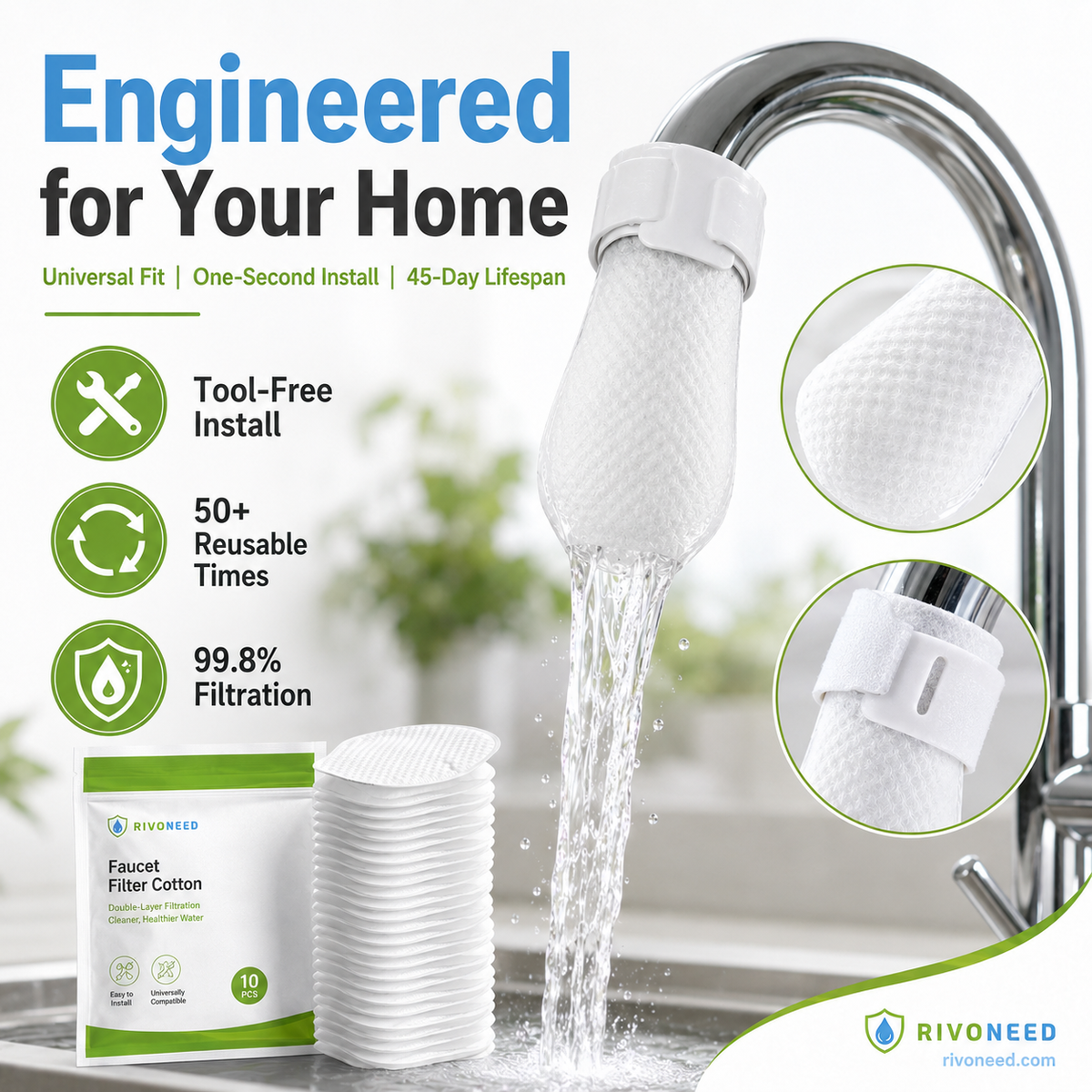 ⏰60%OFF⚡50K+ SOLD!💥Anti-Splash Kitchen Faucet Cotton Filter for Sediment & Rust Removal
